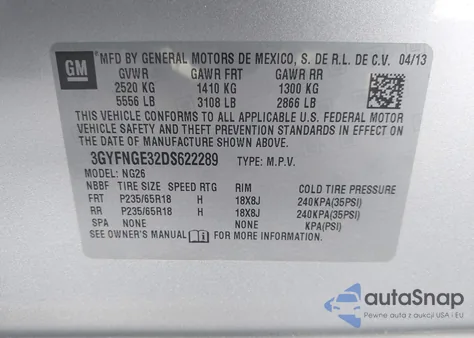 2013 Cadillac Srx Luxury Collection z USA, uszkodzony, nr VIN 3GYFNGE32DS622289